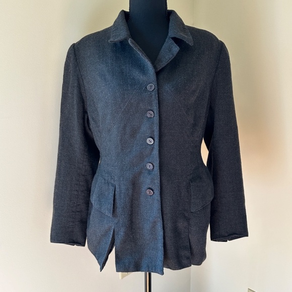 **CYNTHIA STEFFE* Dk. Gray Wool Long Sleeve Button Down Jacket Size 12 - Picture 1 of 7